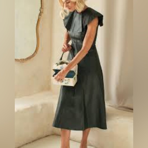 NWT,STATEMENT PIECE,Jennifer Sumko Emi Leather Dress,Rich Green,(MSRP$459),Size0 - Picture 6 of 11